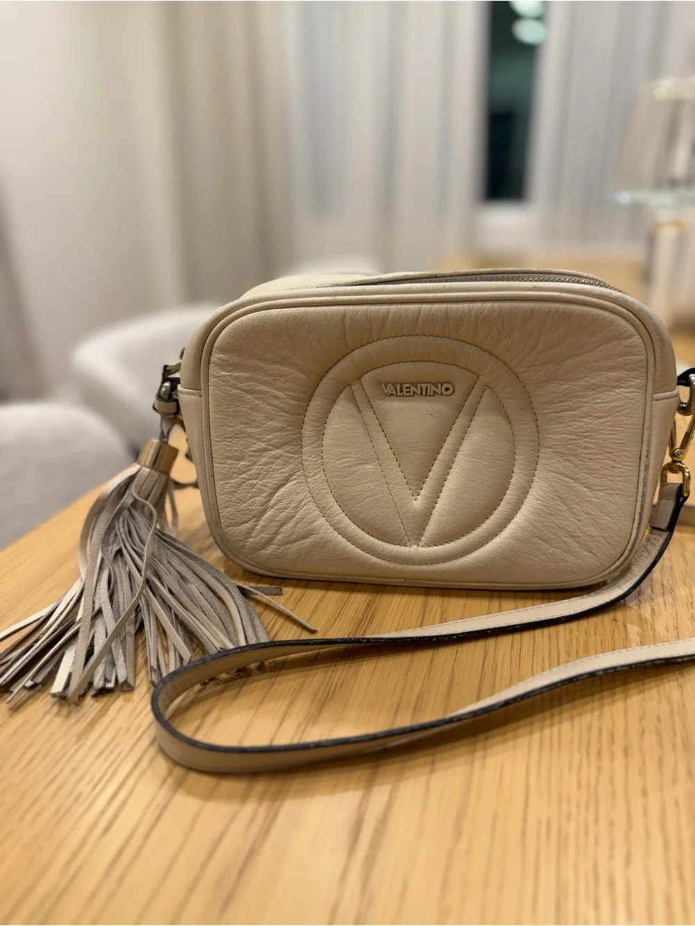 Valentino Cream Leather Crossbody with Tassel